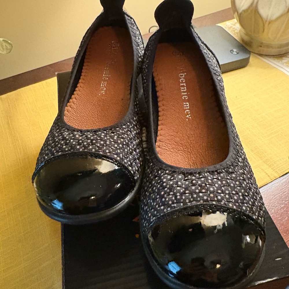 Bernie Mev. Black and White Polka Dot Woven Flats